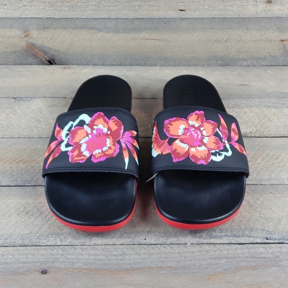adidas Adilette Comfort Slides Sandals Floral - Picture 4 of 9